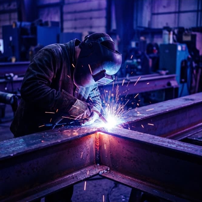 Welder arcing on a structural steel beam